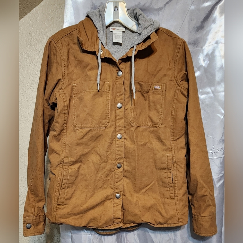 Dickies Women’s Size Small Duck Brown Hooded Shirt Jacket
